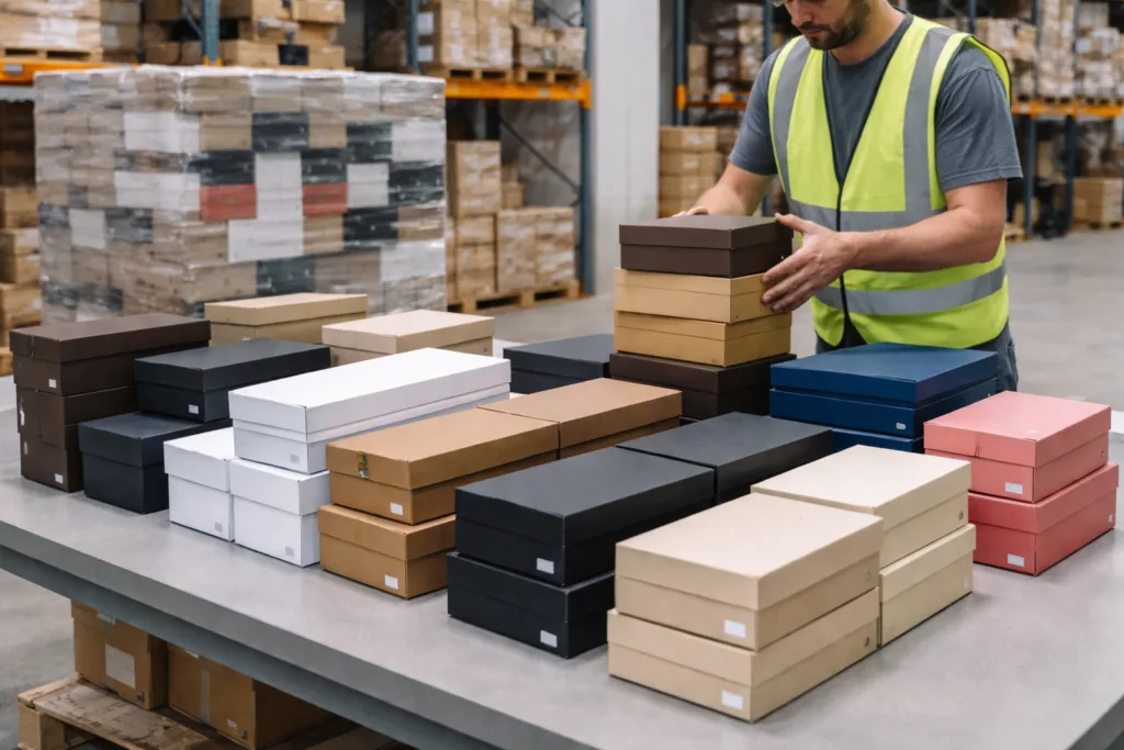 shoe liquidation pallets sorted by color